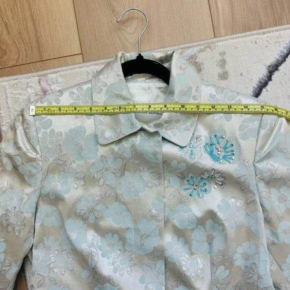 Banana Republic Flowery Blue and Silver Brocade Silk Coat - Picture 3 of 6